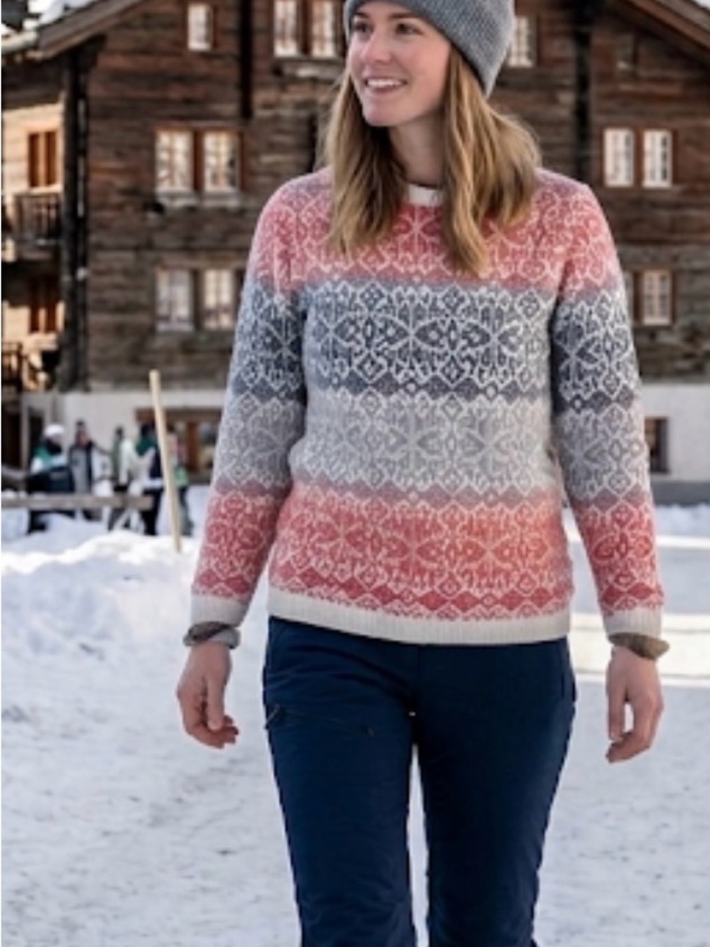 Talbot’s Lambswool Blend Fair Isle Print Pink Gray Ombré Crew Sweater W/1X